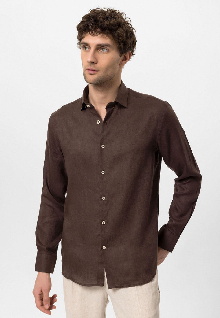 ANT Collar Button Detailed 100% Linen Men's Shirt - Ocoyoacac