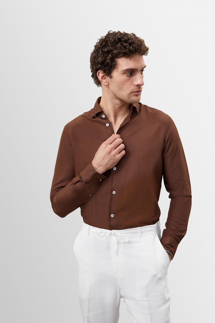 ANT Collar Button Detailed 100% Linen Men's Shirt - Imola