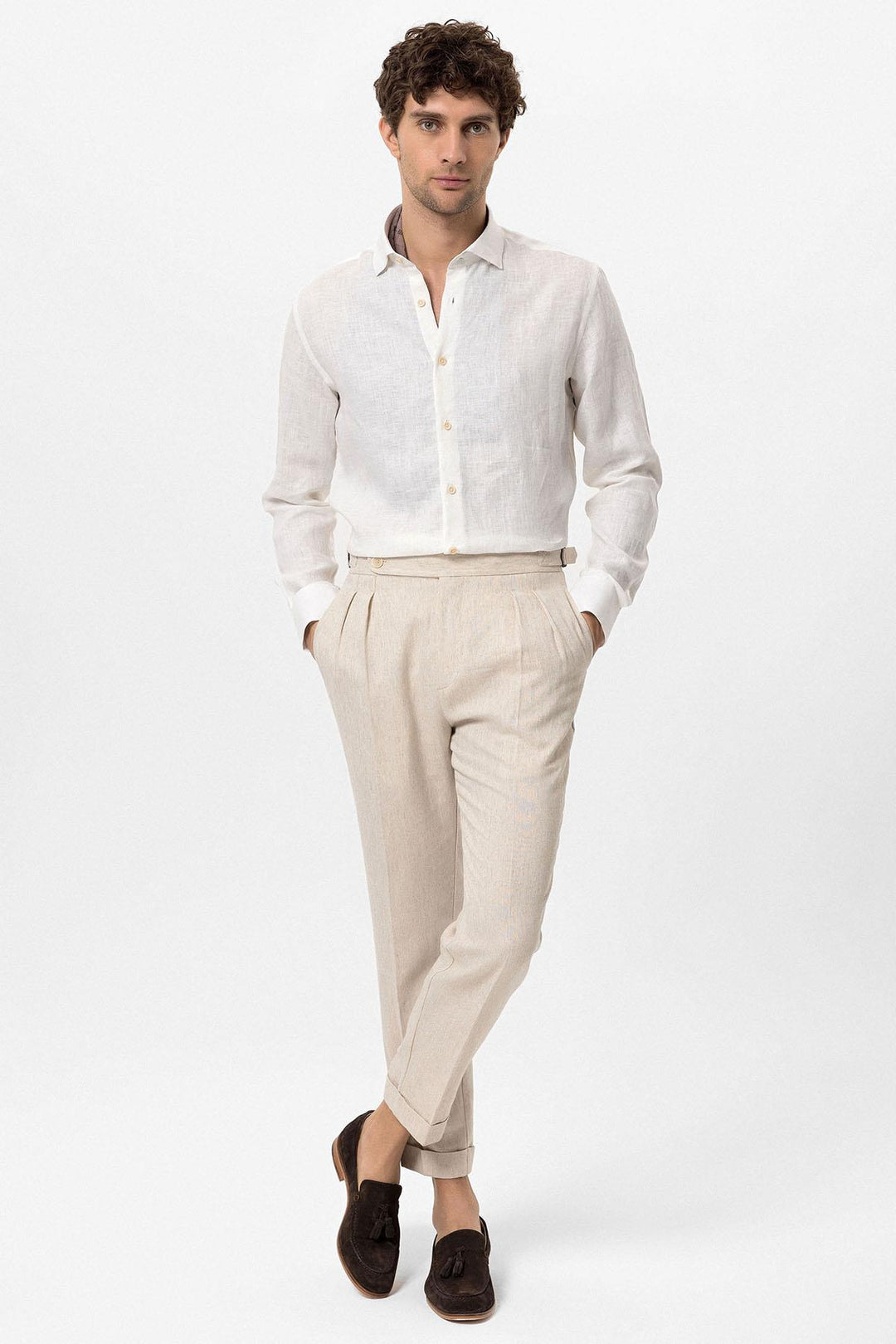 ANT Collar Button Detailed 100% Linen Men's Shirt - Bridgeport
