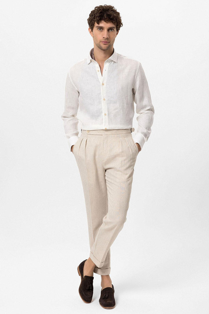 ANT Collar Button Detailed 100% Linen Men's Shirt - Bridgeport