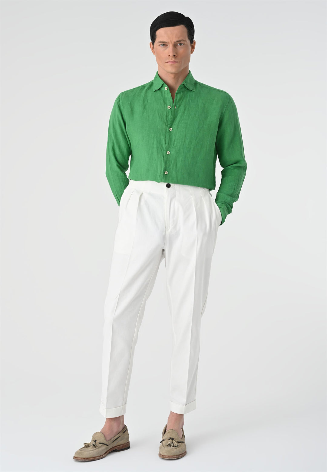 ANT Collar Button Detailed 100% Linen Men's Shirt - Arlington
