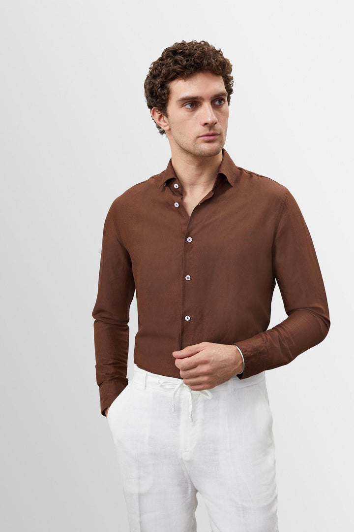 ANT Collar Button Detailed 100% Linen Men's Shirt - Imola