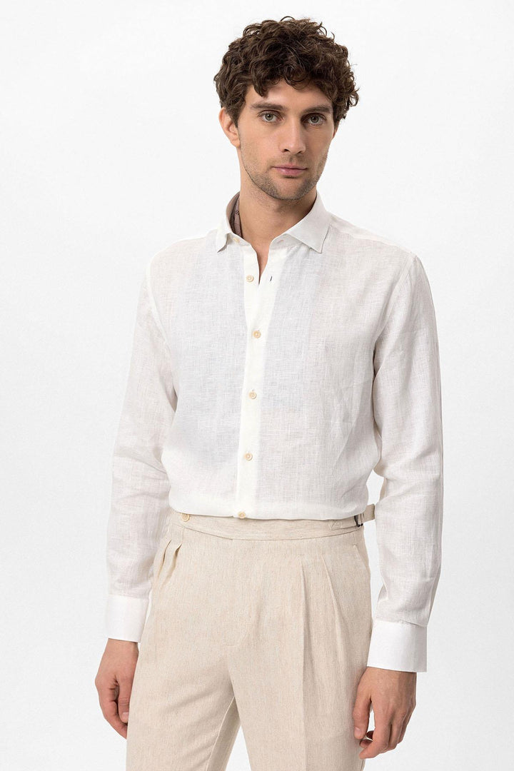 ANT Collar Button Detailed 100% Linen Men's Shirt - Bridgeport