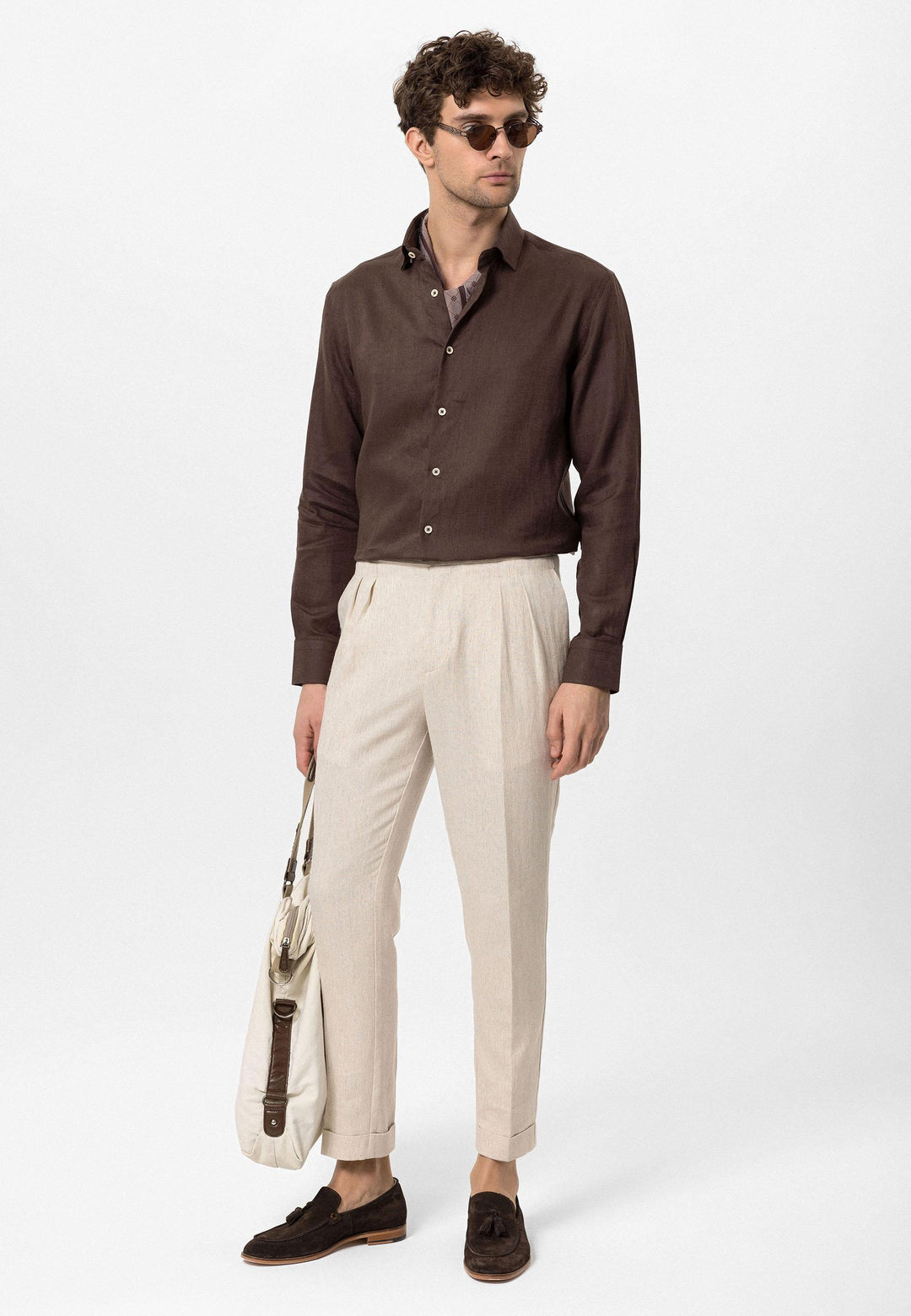 ANT Collar Button Detailed 100% Linen Men's Shirt - Ocoyoacac