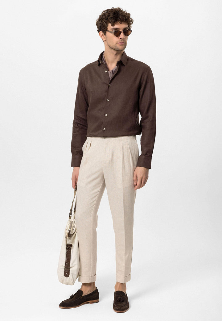 ANT Collar Button Detailed 100% Linen Men's Shirt - Ocoyoacac