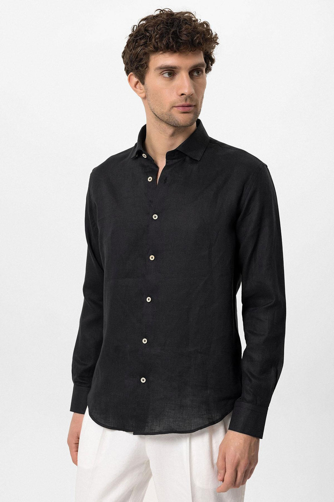 ANT Collar Button Detailed 100% Linen Men's Shirt - Augsburg