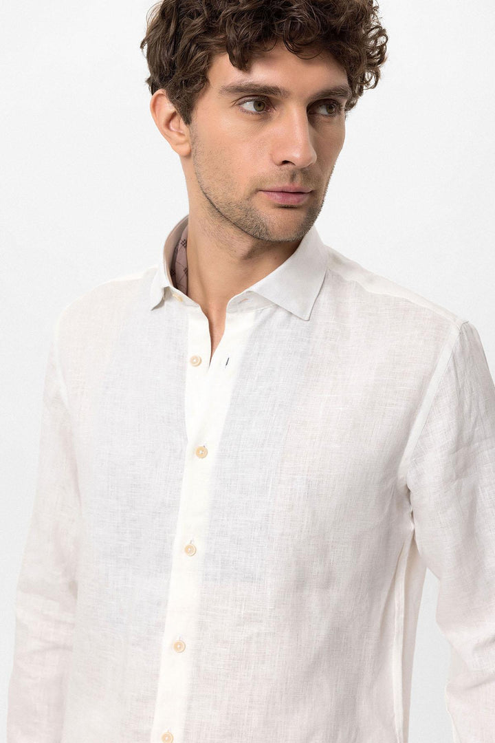 ANT Collar Button Detailed 100% Linen Men's Shirt - Bridgeport