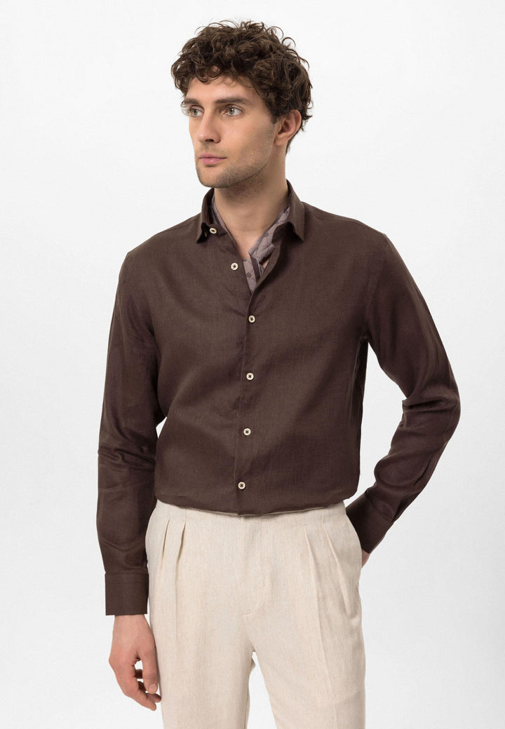 ANT Collar Button Detailed 100% Linen Men's Shirt - Ocoyoacac