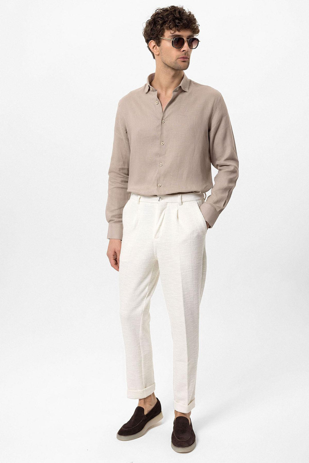 ANT Collar Button Detailed 100% Linen Men's Shirt - Jūrmala