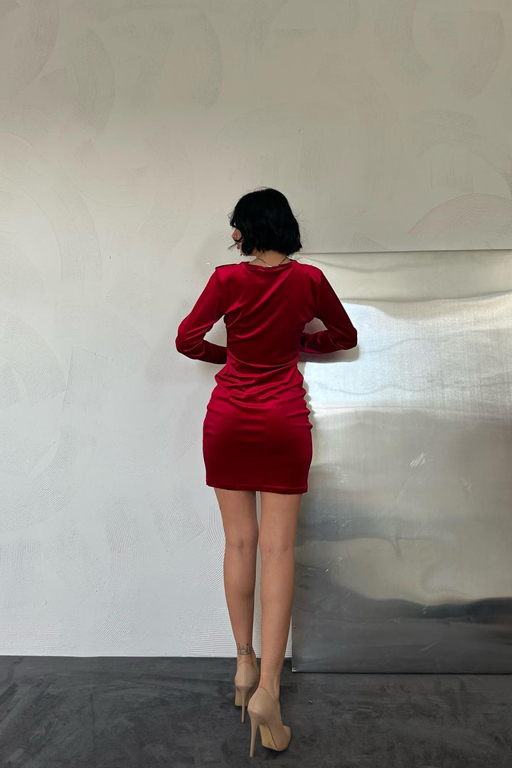 ELS Neck and Sleeve Lace Mini Dress - Red - Santiago Tuxtla