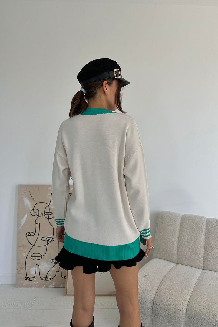 ELS Neck and Cuff Trimmed Knit Sweater - Green - Frankston