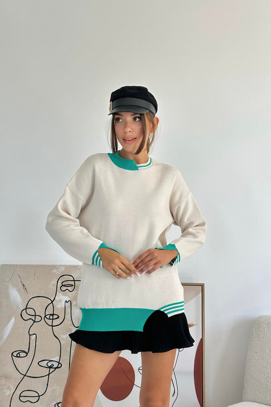 ELS Neck and Cuff Trimmed Knit Sweater - Green - Frankston