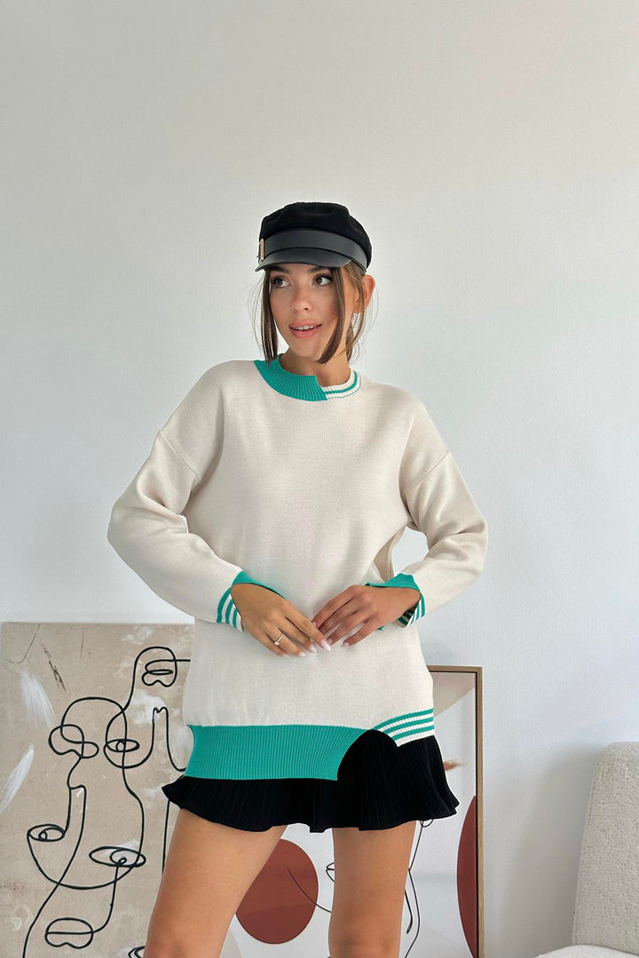 ELS Neck and Cuff Trimmed Knit Sweater - Green - Frankston