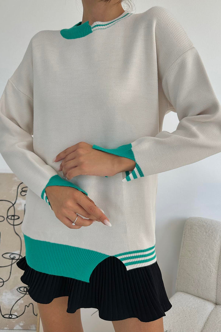 ELS Neck and Cuff Trimmed Knit Sweater - Green - Frankston