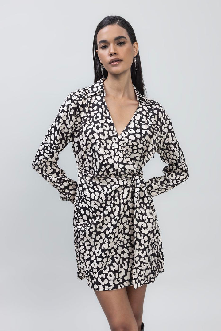 BSL Women Collared Printed Mini Satin Dress - Romeoville