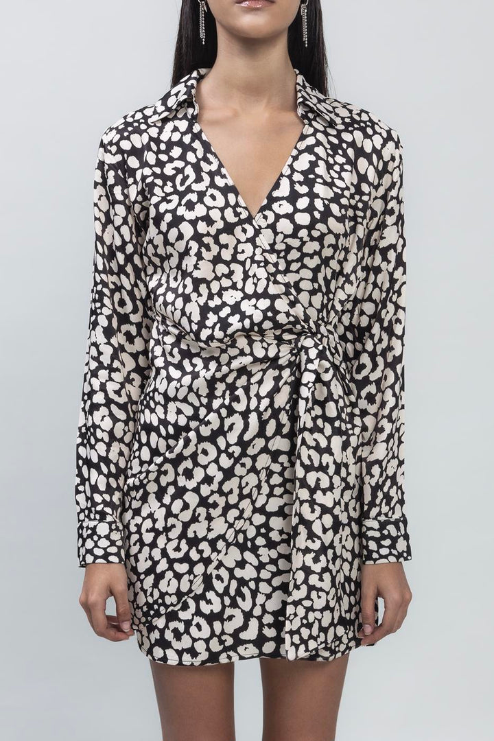 BSL Women Collared Printed Mini Satin Dress - Romeoville