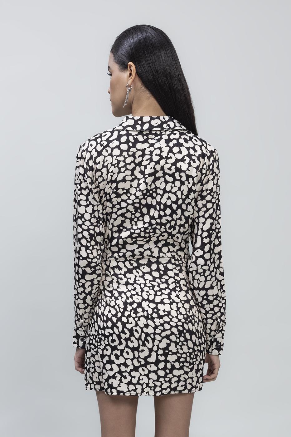 BSL Women Collared Printed Mini Satin Dress - Romeoville