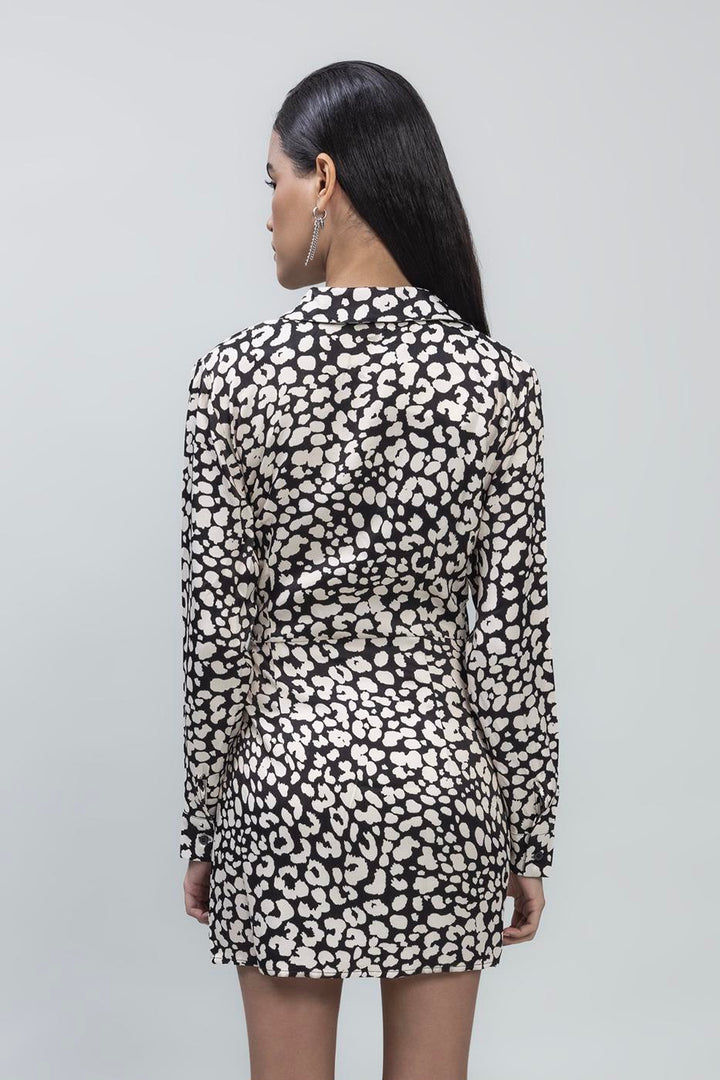 BSL Women Collared Printed Mini Satin Dress - Romeoville