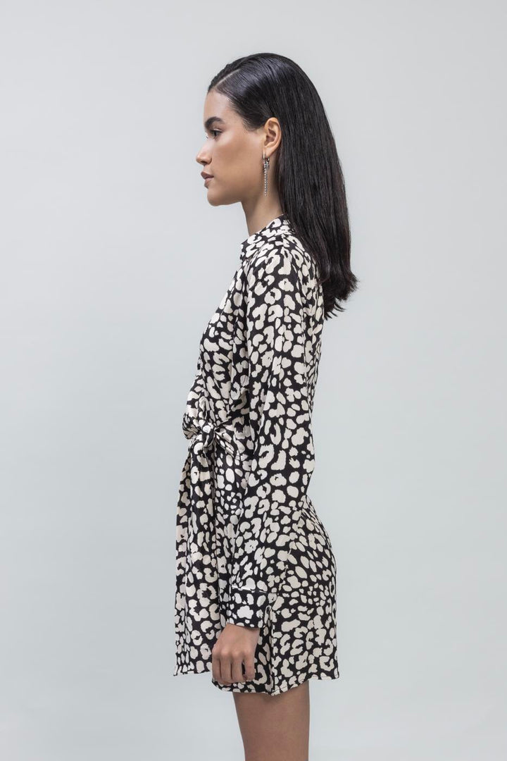 BSL Women Collared Printed Mini Satin Dress - Romeoville