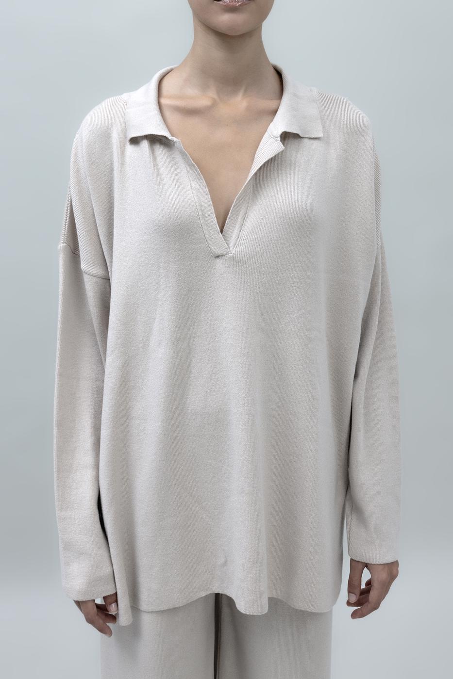 BSL Women Shirt Collar Oversize Knit Pullover - Simi Valley