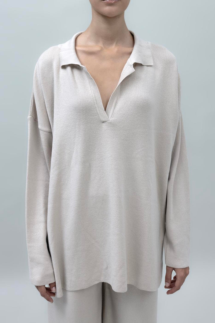 BSL Women Shirt Collar Oversize Knit Pullover - Simi Valley