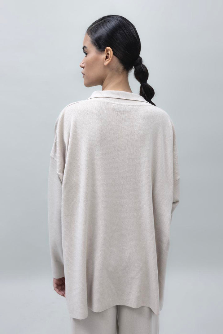 BSL Women Shirt Collar Oversize Knit Pullover - Simi Valley