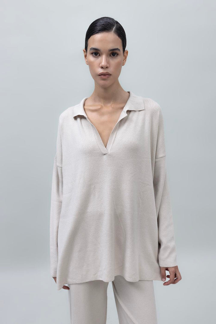 BSL Women Shirt Collar Oversize Knit Pullover - Simi Valley