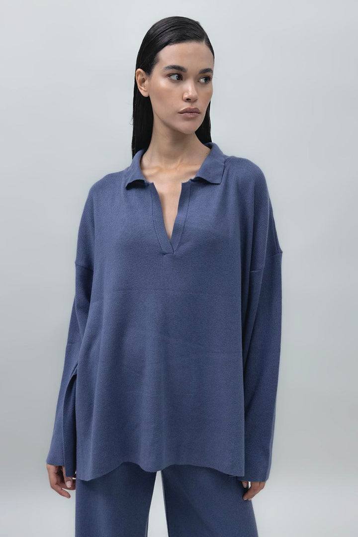 BSL Women Shirt Collar Oversize Knit Pullover - Mirabel