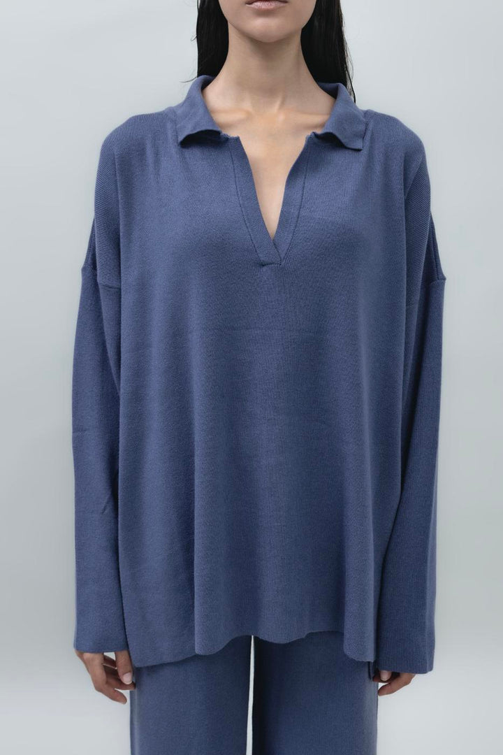 BSL Women Shirt Collar Oversize Knit Pullover - Mirabel
