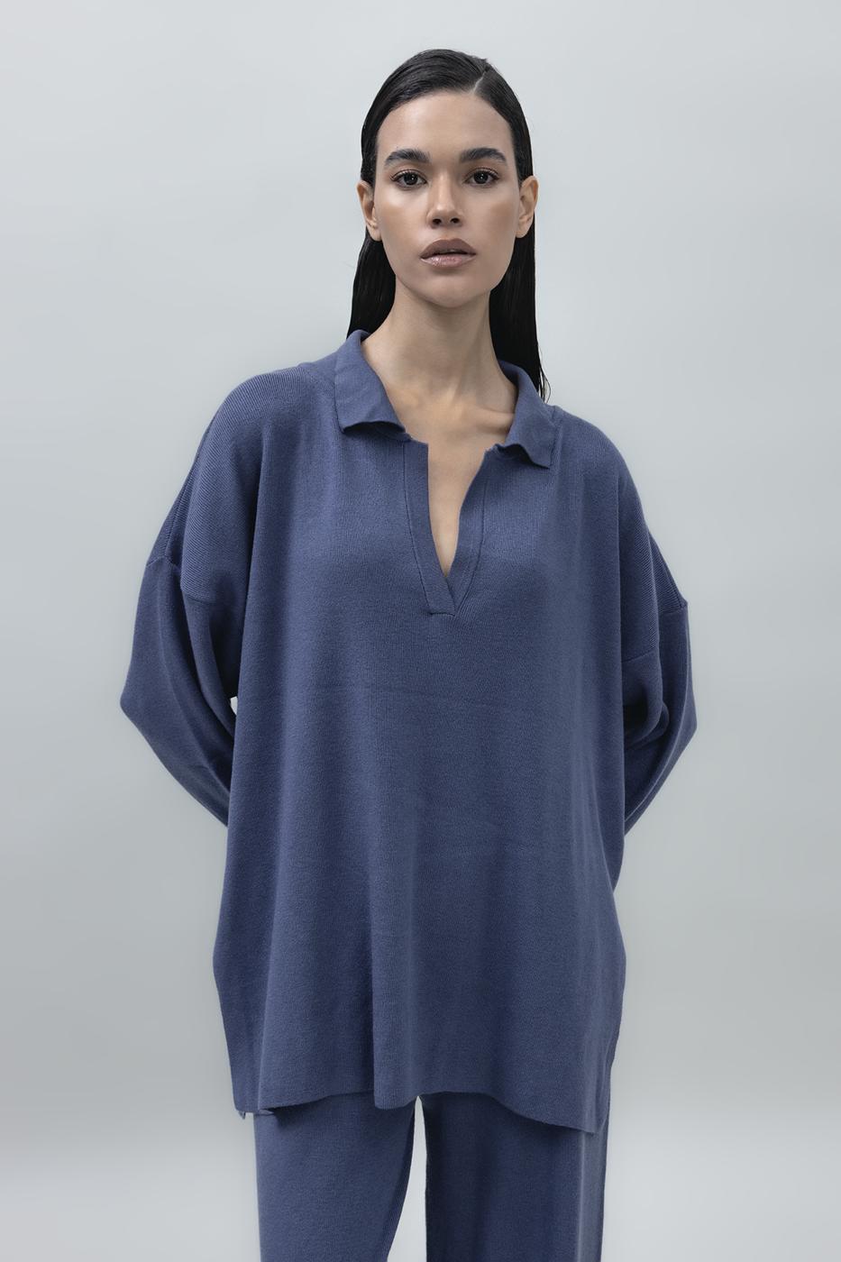 BSL Women Shirt Collar Oversize Knit Pullover - Mirabel