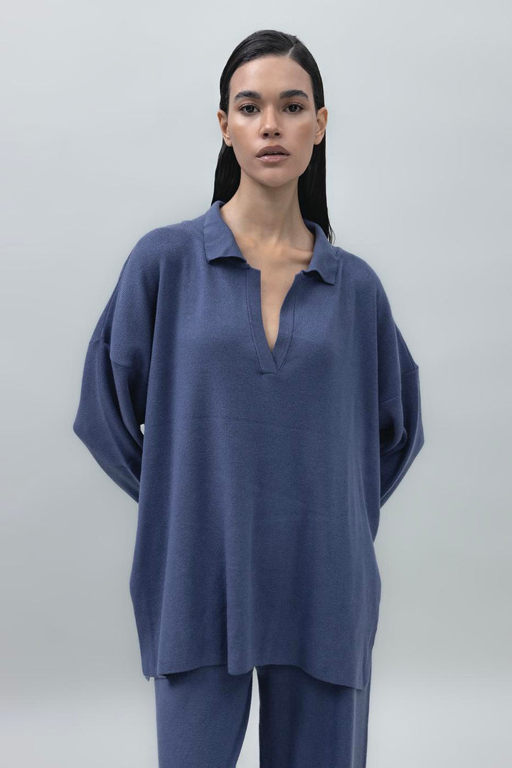 BSL Women Shirt Collar Oversize Knit Pullover - Mirabel