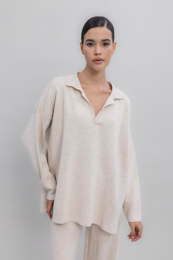 BSL Women Shirt Collar Oversized Knit Pullover - Bilbao