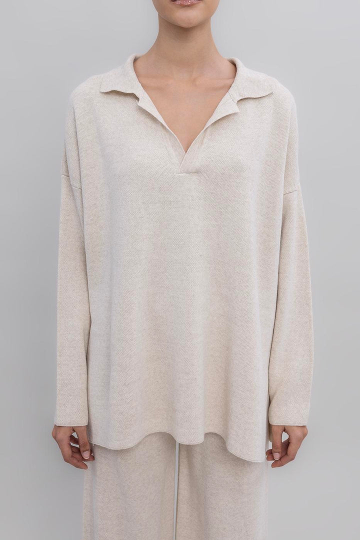 BSL Women Shirt Collar Oversized Knit Pullover - Bilbao
