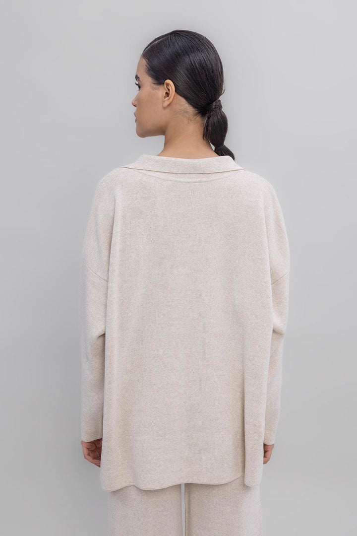 BSL Women Shirt Collar Oversized Knit Pullover - Bilbao