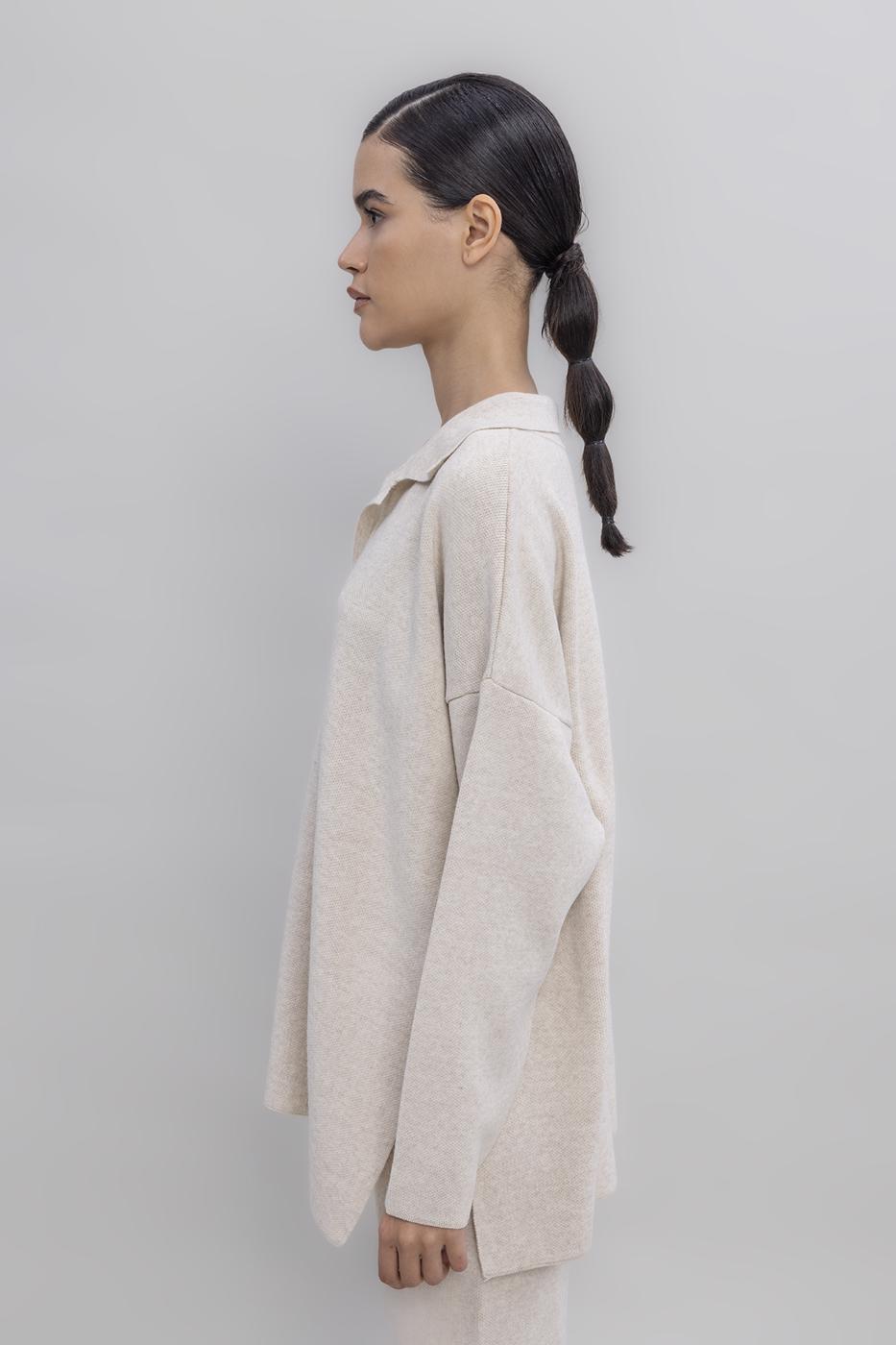 BSL Women Shirt Collar Oversized Knit Pullover - Bilbao