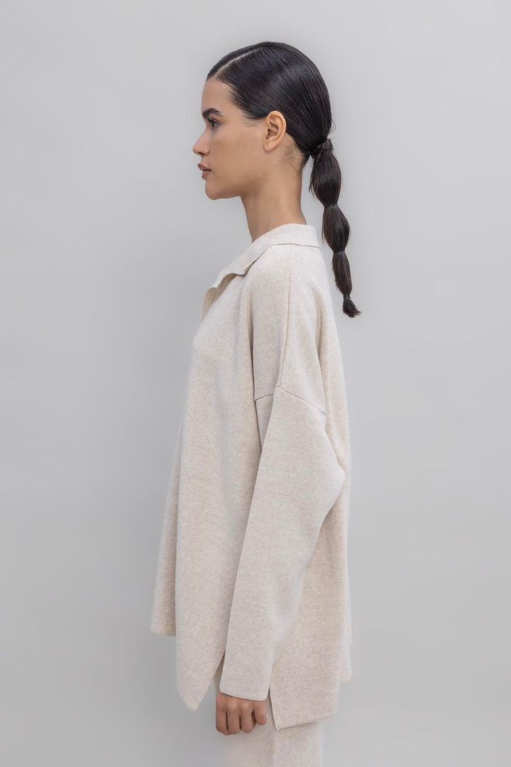 BSL Women Shirt Collar Oversized Knit Pullover - Bilbao