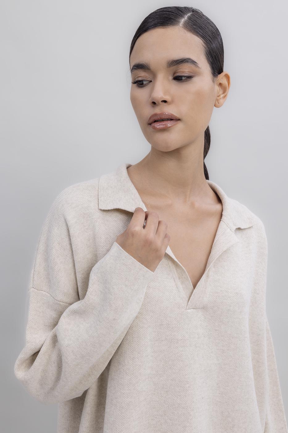BSL Women Shirt Collar Oversized Knit Pullover - Bilbao