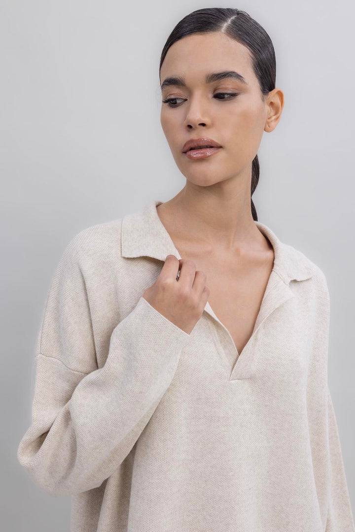 BSL Women Shirt Collar Oversized Knit Pullover - Bilbao