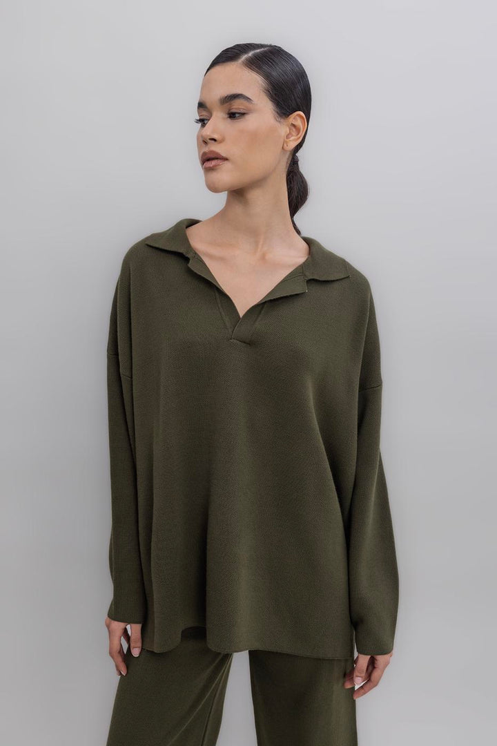 BSL Women Shirt Collar Oversized Knit Pullover - Chicago