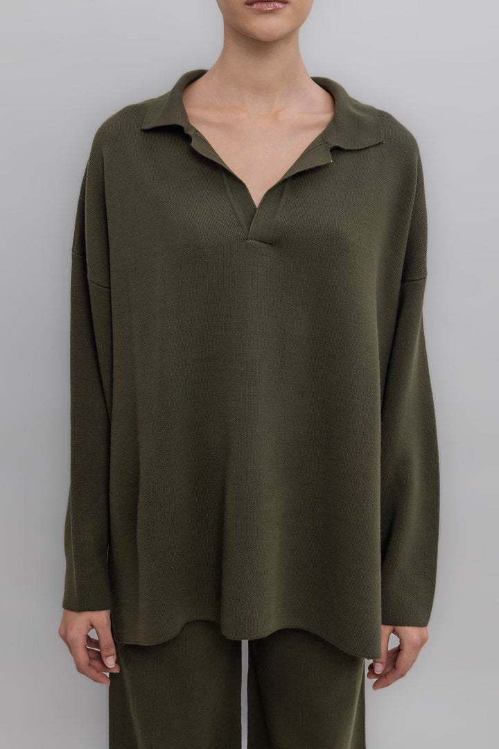 BSL Women Shirt Collar Oversized Knit Pullover - Chicago