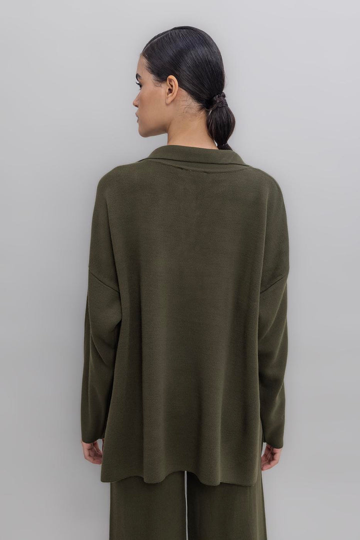 BSL Women Shirt Collar Oversized Knit Pullover - Chicago