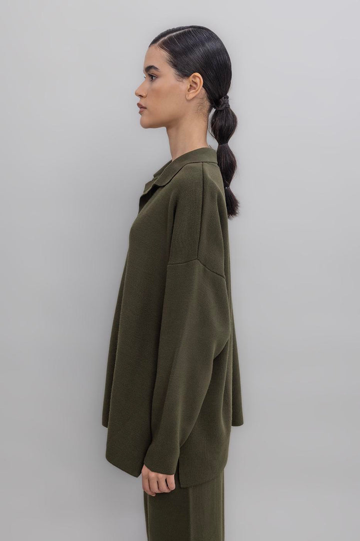 BSL Women Shirt Collar Oversized Knit Pullover - Chicago