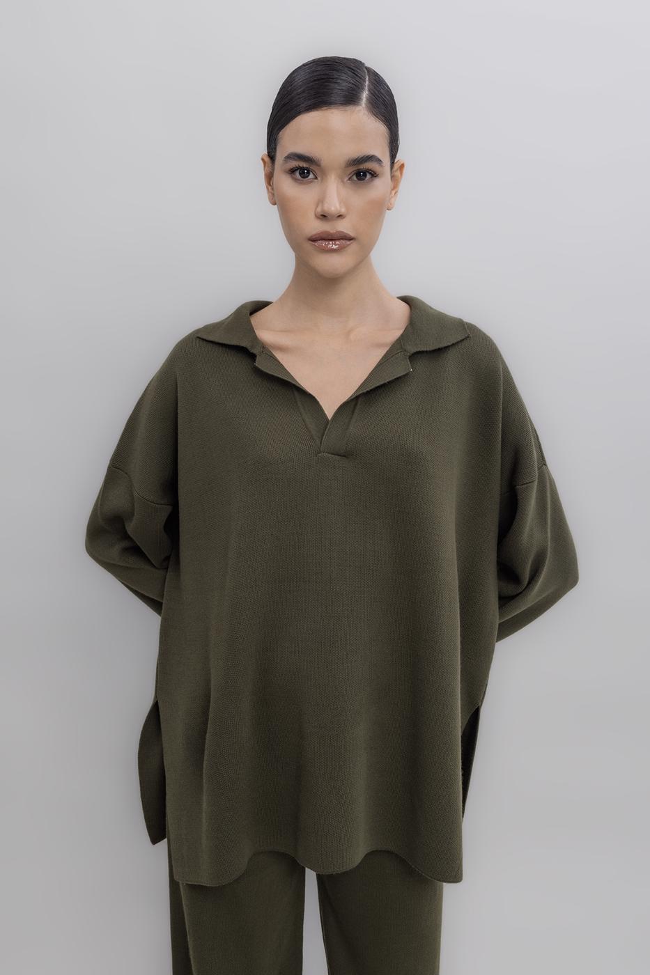 BSL Women Shirt Collar Oversized Knit Pullover - Chicago