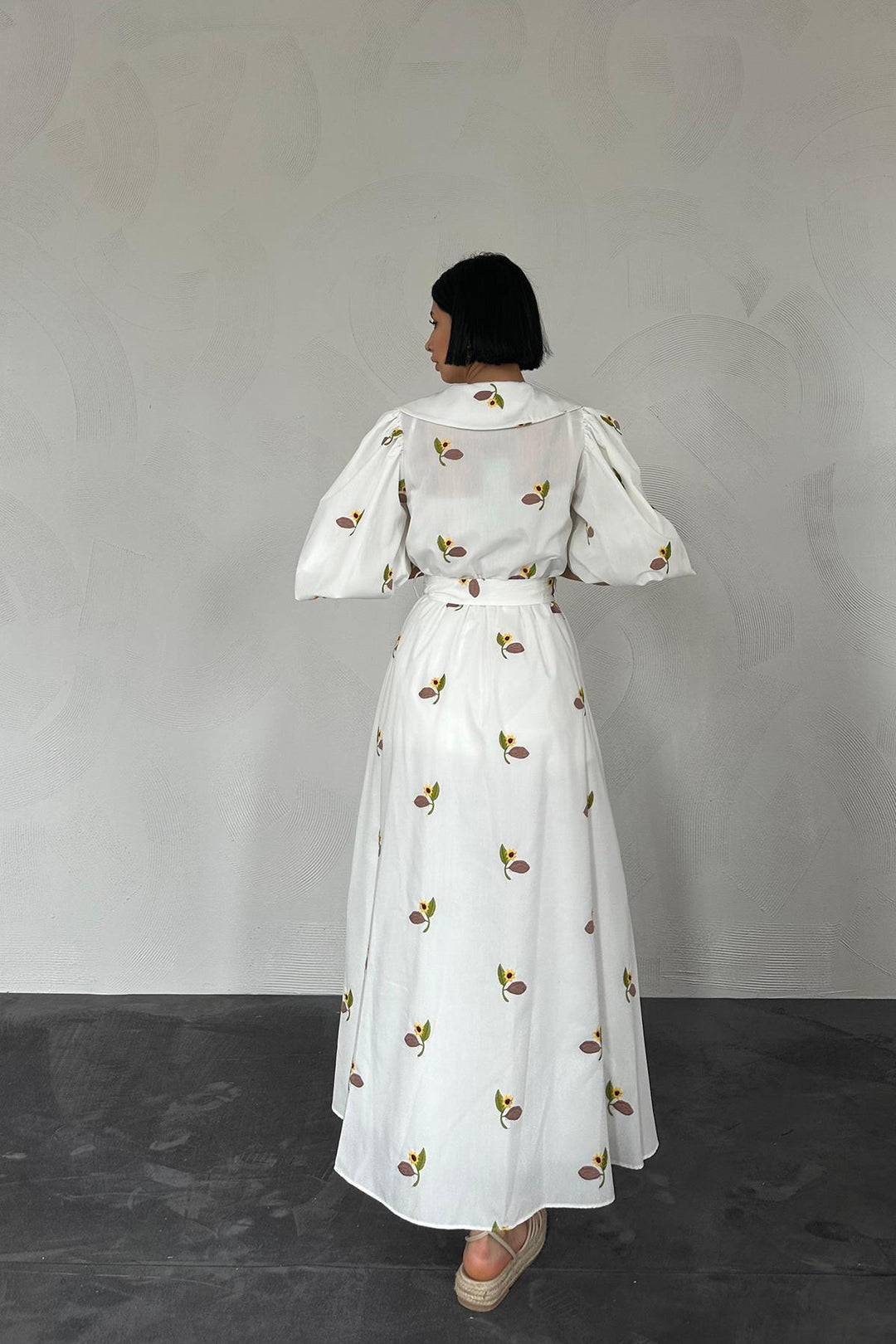 ELS Dress with Floral Patterned Collar and Belt - Brown - Quebec City