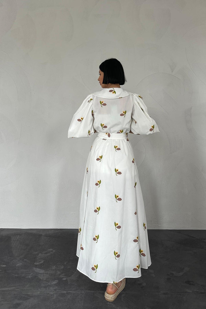 ELS Dress with Floral Patterned Collar and Belt - Brown - Quebec City
