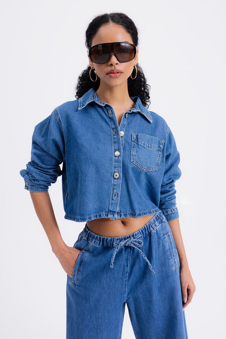 BSL Women Denim Shirt with Patch Pocket - Piacenza