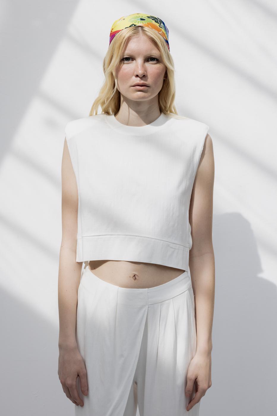 BSL Women Crop Linen Blouse with Side Tie - Alghero