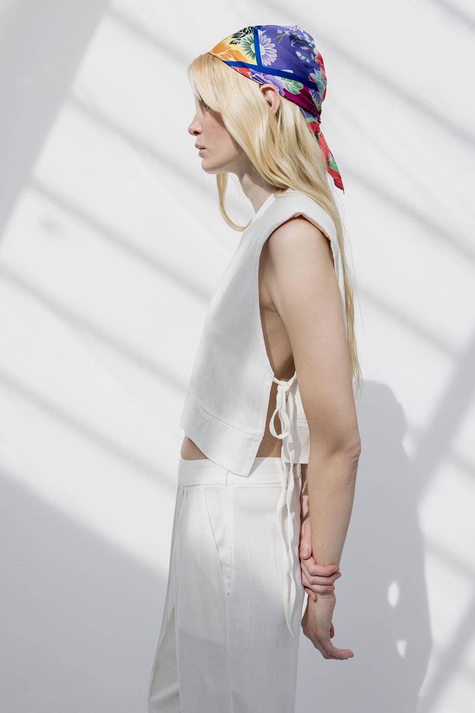 BSL Women Crop Linen Blouse with Side Tie - Alghero