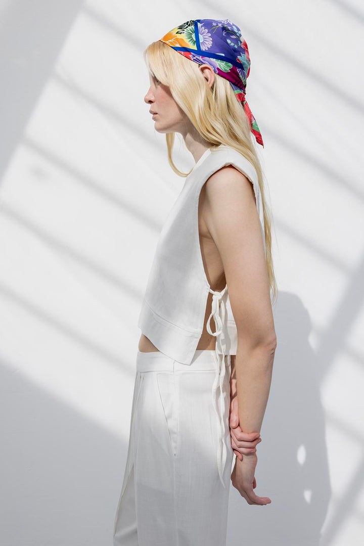 BSL Women Crop Linen Blouse with Side Tie - Alghero