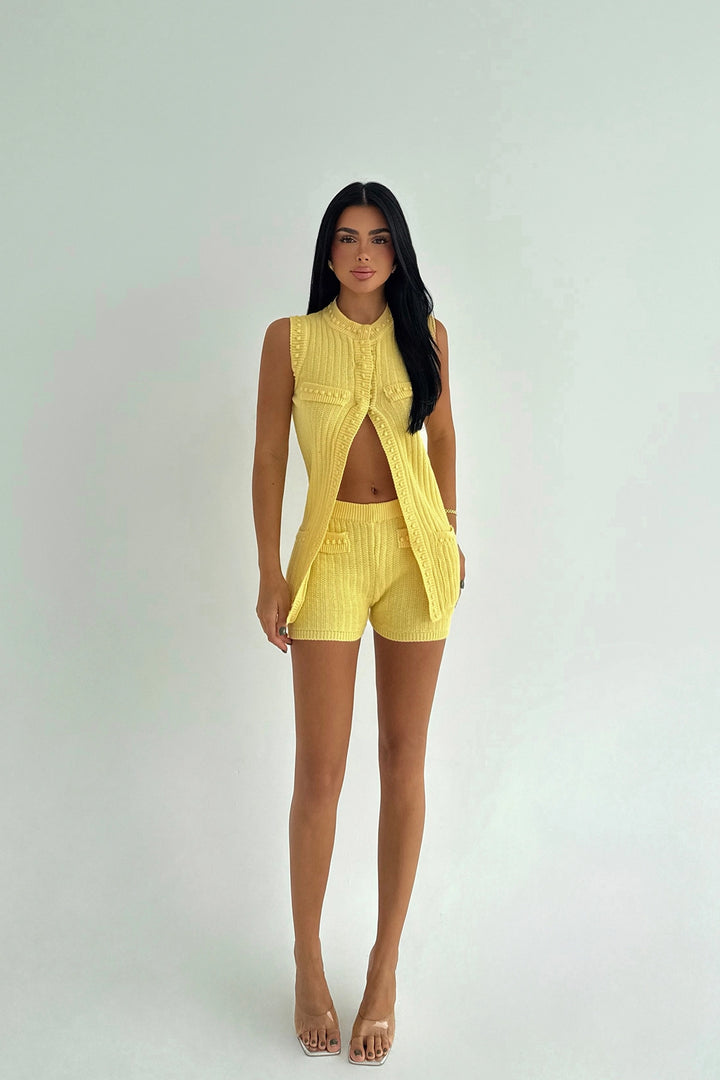 EYY Women Yellow Alfie Mini Shorts Knit Set - Tarrasa
